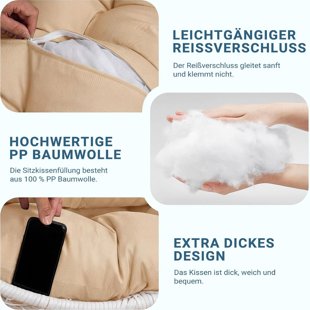 Hängesessel Kissen Ersatzkissen Outdoor: Thick Soft Polyester Sitzkissen 80x120 cm Egg Swing Cushion