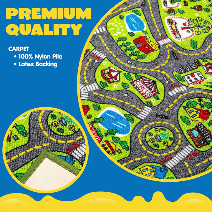 2 Teppich Kinderzimmer 80x150cm (Gesamt 160x150cm) für Kinder ab 3 Jahren, Spielteppich Strasse Kind