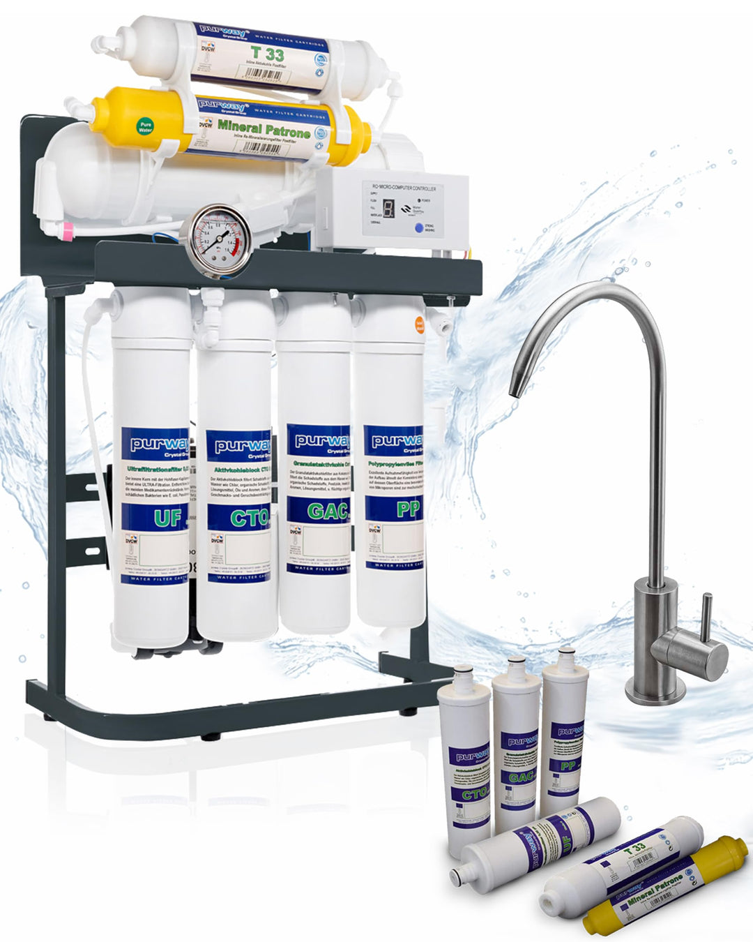 purway Crystal Group PUR Booster Quick 7 Stufen Direct flow Osmoseanlage + ERSATZFILTERSET