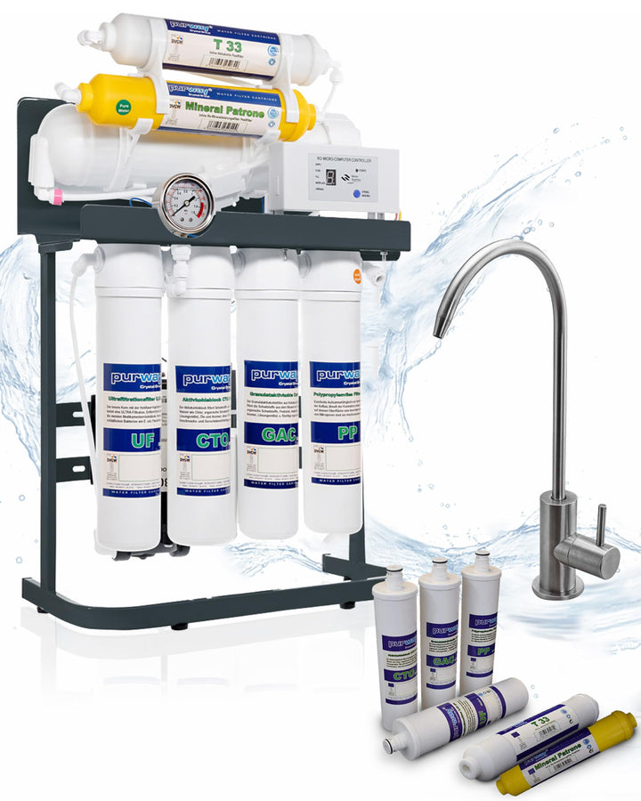 purway Crystal Group PUR Booster Quick 7 Stufen Direct flow Osmoseanlage + ERSATZFILTERSET