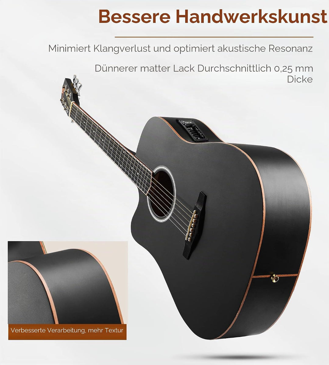 Vangoa 4/4 Linkshändig Gitarre Elektro Akustische Westerngitarre für Linkshänder mit 4-Band-Equalize