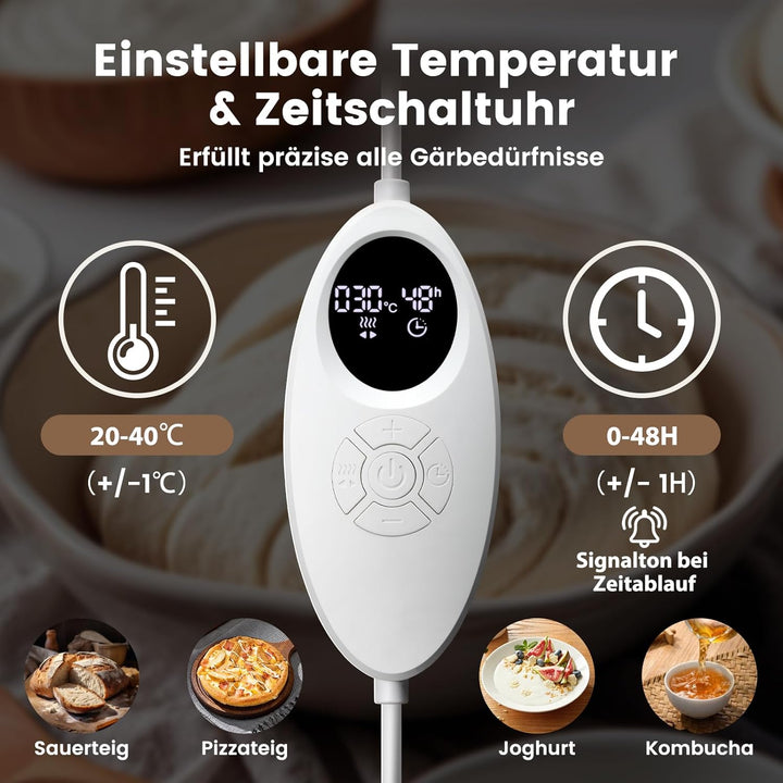 Faltbare Gärbox mit Temperaturregelung 20–40°C & 48h-Timer, Teiggärbox mit Metallregal, ideal für Sa