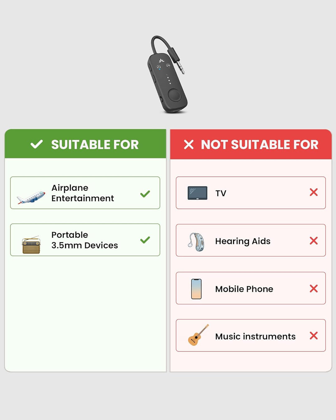 Avantree Relay - Premium Flugzeug Bluetooth 5.3 Adapter für alle Kopfhörer, apt-X geringe Latenz, un