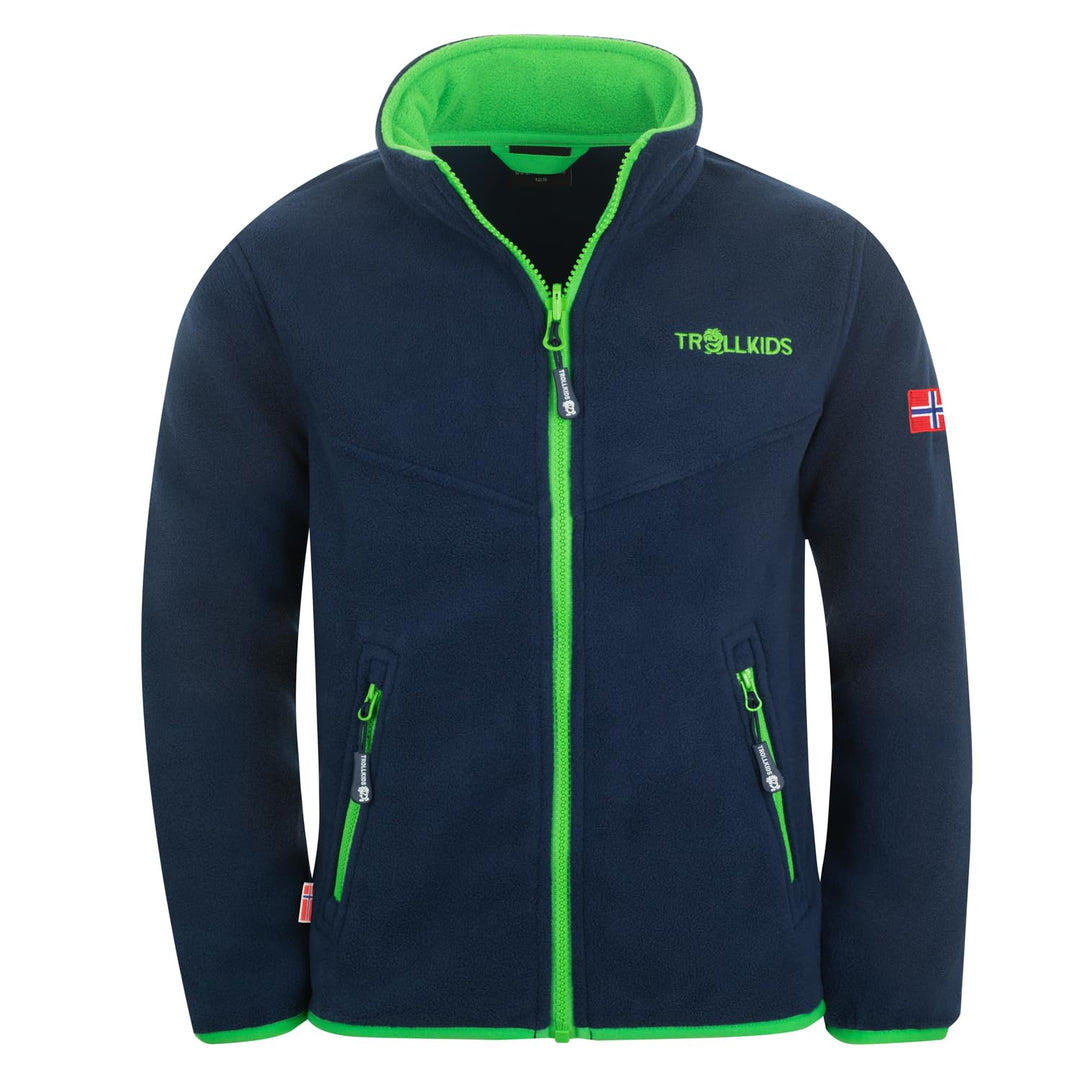 Trollkids Kinder Oppdal XT Fleece Jacke 116 Marineblau / Hellgrün, 116 Marineblau / Hellgrün