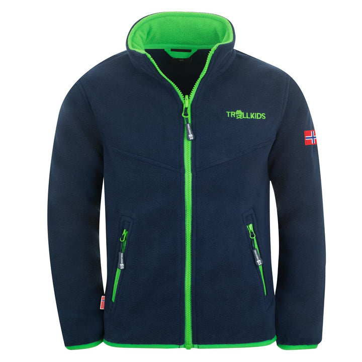 Trollkids Kinder Oppdal XT Fleece Jacke 116 Marineblau / Hellgrün, 116 Marineblau / Hellgrün