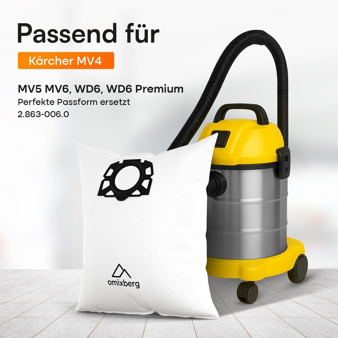 10 Vlies-Staubsaugerbeutel – Passend für Kärcher MV4, MV5, MV6, WD6 und WD6 Premium – Passend für Kä