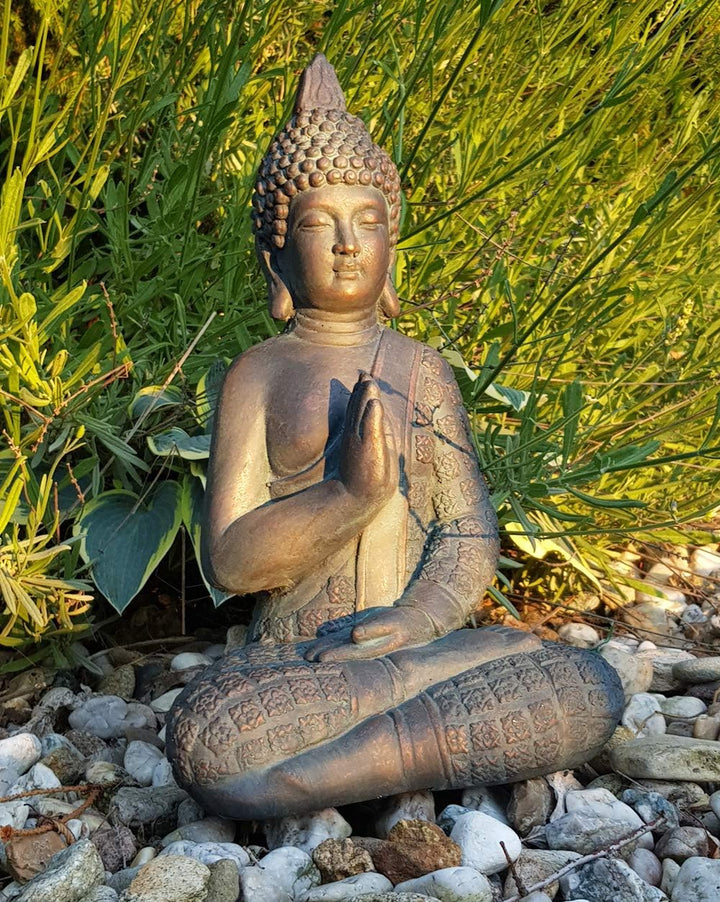K&amp;L Wall Art Sitzende Buddha Figur für Innen- und Aussenbereich 33cm Feng Shui Deko Kunststein Statu