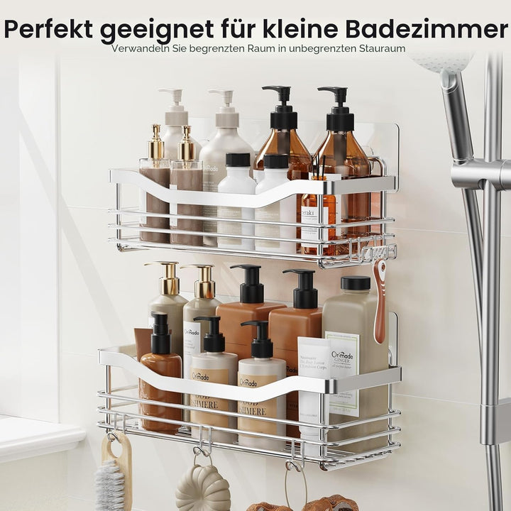 Orimade Duschregal ohne Bohren SUS304 Edelstahl Duschablage mit 5 Haken Duschkörbe für Bad Küche Toi