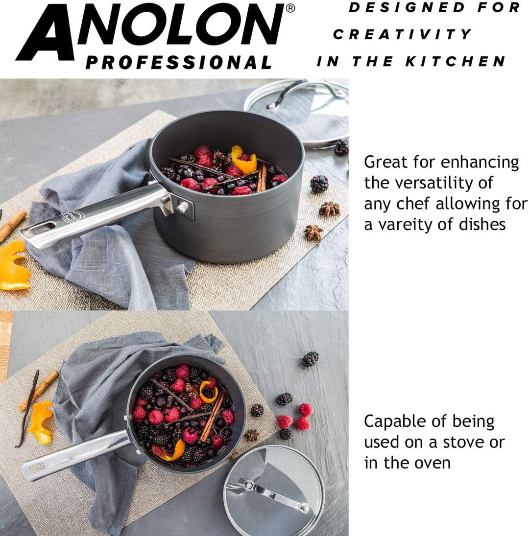 Anolon 3er Topfset - Professionelle Antihaftbeschichtung - Stielkasserolle 16/18/20cm mit Deckel - L