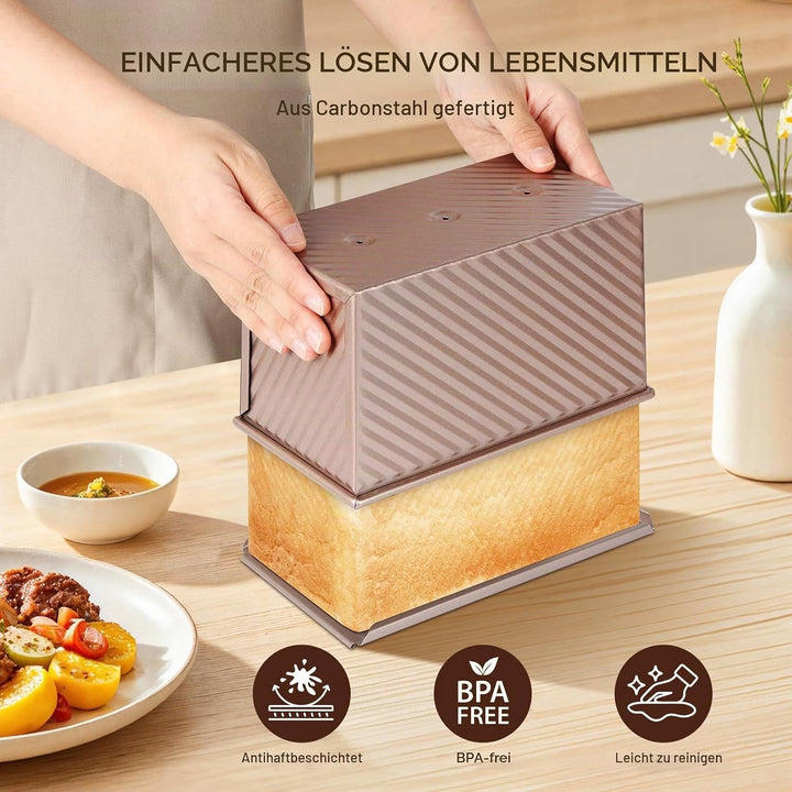 VINATO Brotbackform Mit Deckel 2er Set, 21 * 11,5 * 11cm + 19 * 9,5 * 8cm, Toastbrot Backform, Brotb