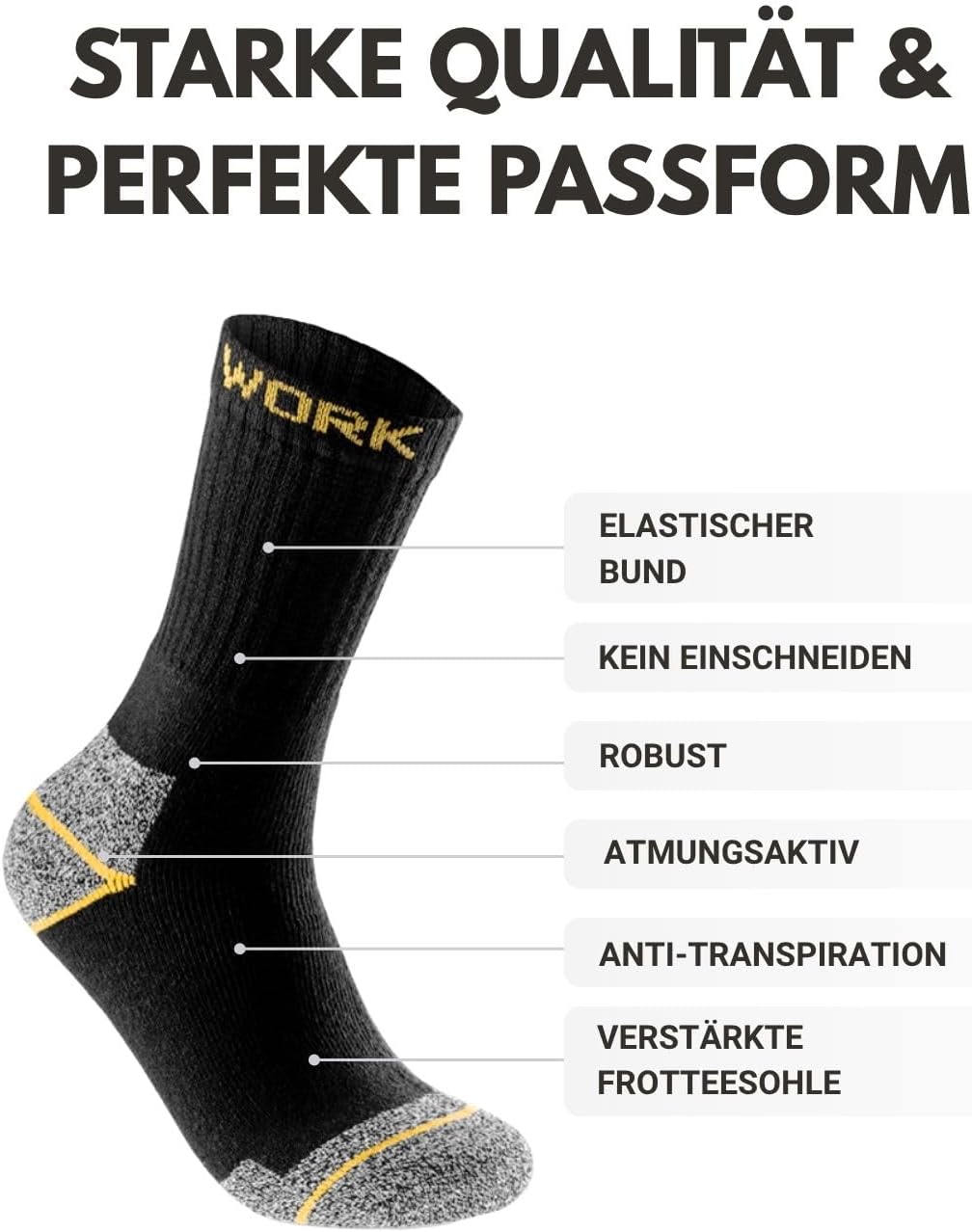 Herren Arbeitssocken (10 oder 20 Paar) WORK Socken Baumwolle 39-42 10 Paar | Schwarz/Grau Meliert, 3