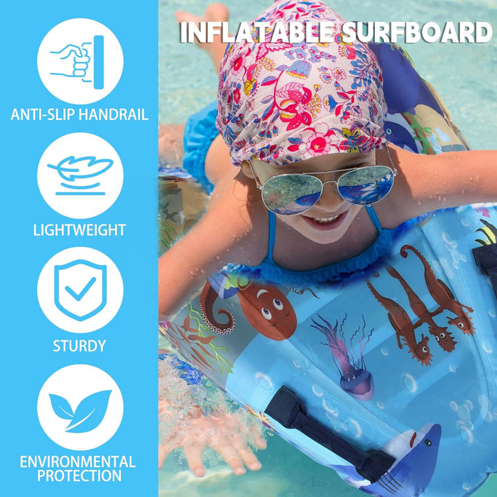 Aufblasbares Bodyboard Kinder, Shyllin Tragbares Aufblasbares Surfbrett mit Griffen, Lernen Hilfsmat