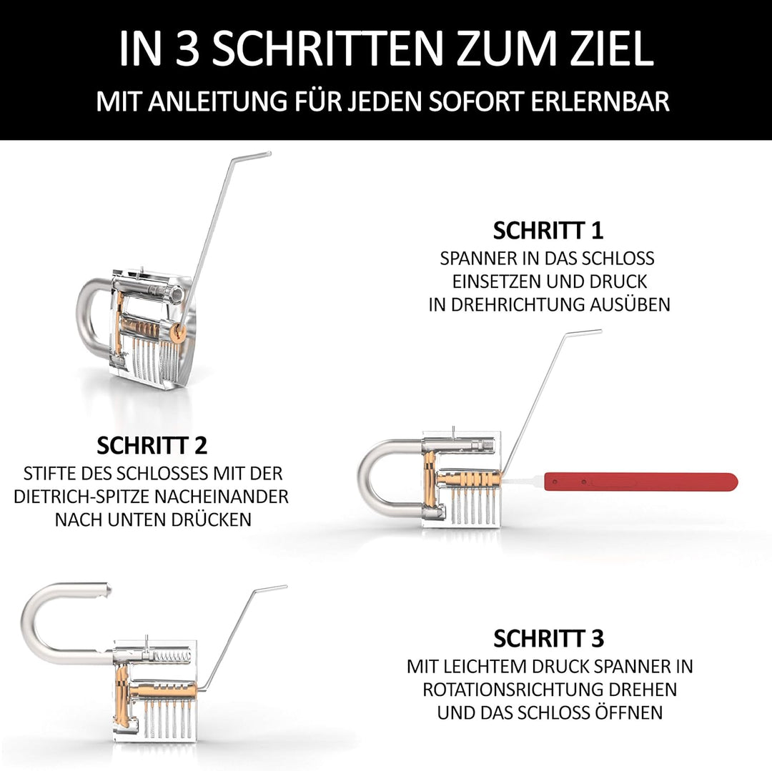 Meistergut DAS ORIGINAL XXL Profi Lockpicking Set mit Deutscher Bildanleitung 24-teilig - Dietrich S