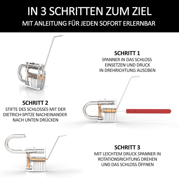 Meistergut DAS ORIGINAL XXL Profi Lockpicking Set mit Deutscher Bildanleitung 24-teilig - Dietrich S