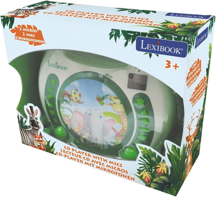 Lexibook - Tragbarer Tier-CD-Player mit Mikrofonen, Griff, Programmierung, Wiederholung, Karaoke, Ds