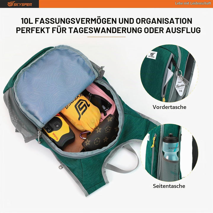 SKYSPER 10L/15L/20L Faltbarer Rucksack Ultraleicht Tagesrucksack Wasserfest Daypack Reiserucksack Wa