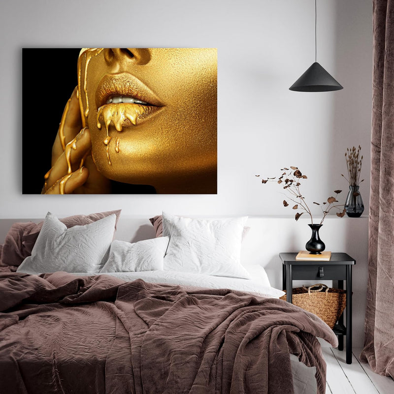 wandmotiv24 Leinwand-Bild Gold Collection, Grösse 60x45cm, Querformat, Frau mit Goldener Farbe, Top-