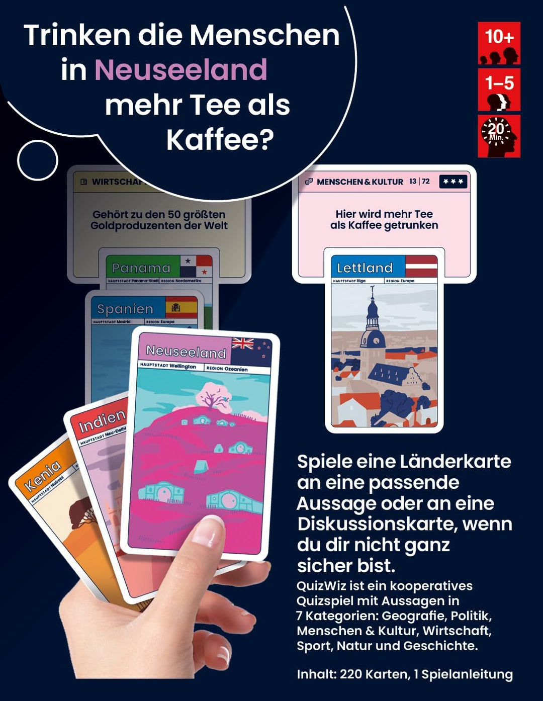 Brain Games, QuizWiz: Die kooperative Länder-Challenge, Familienspiel, Kartenspiel, 1-5 Spieler, ab
