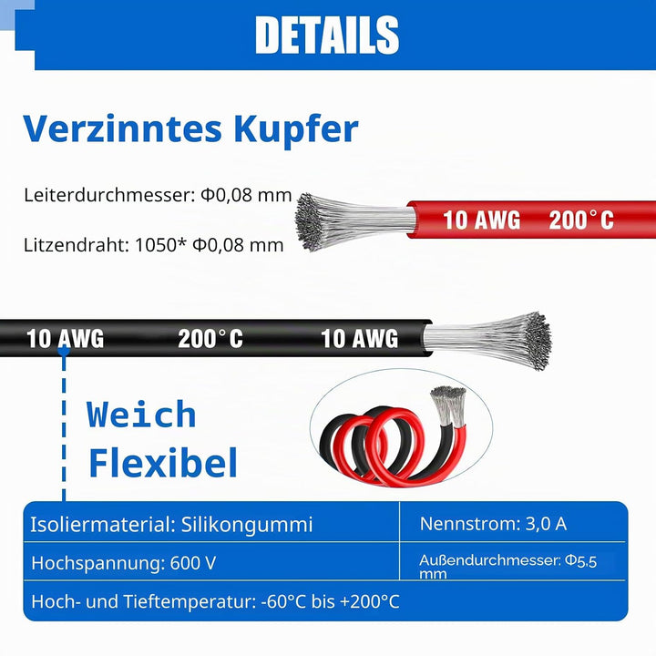 5,26 mm² Silikon Elektronik Kabe,Silikon Elektrischer Draht Kabel-HuLuWa 10 AWG Silikon Draht 5,2Met