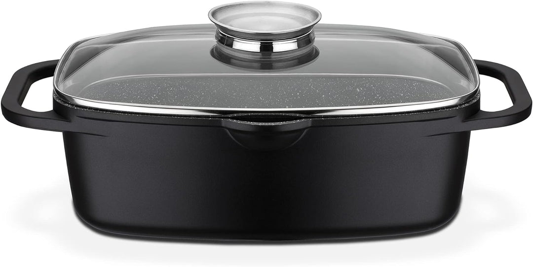 GSW Universalbräter Gourmet Granit – hochwertiger Bräter mit Deckel, ideal zum Schmoren, Grillen und