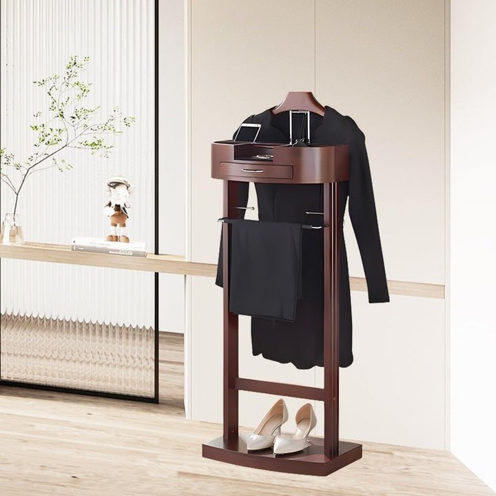 Stummer Diener aus Massiv Holz mit Tablett und Schublade, Freistehend Herrendiener Stummer Diener mi