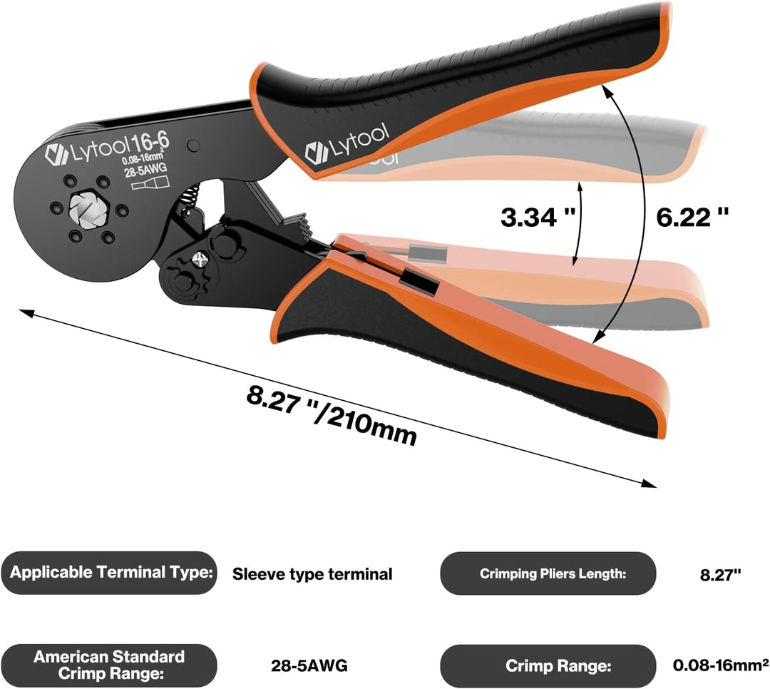 Crimpzange 0,08-16 mm², Lytool Aderendhülsenzange Sechskantige Presszange 16-6 Krimperzange Crimping