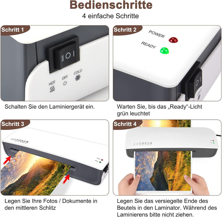 Nigecue Laminiergerät A4, 3 in 1 Laminiermaschine mit 30 Stück A4 A5 A6 Laminierfolien, Laminator mi