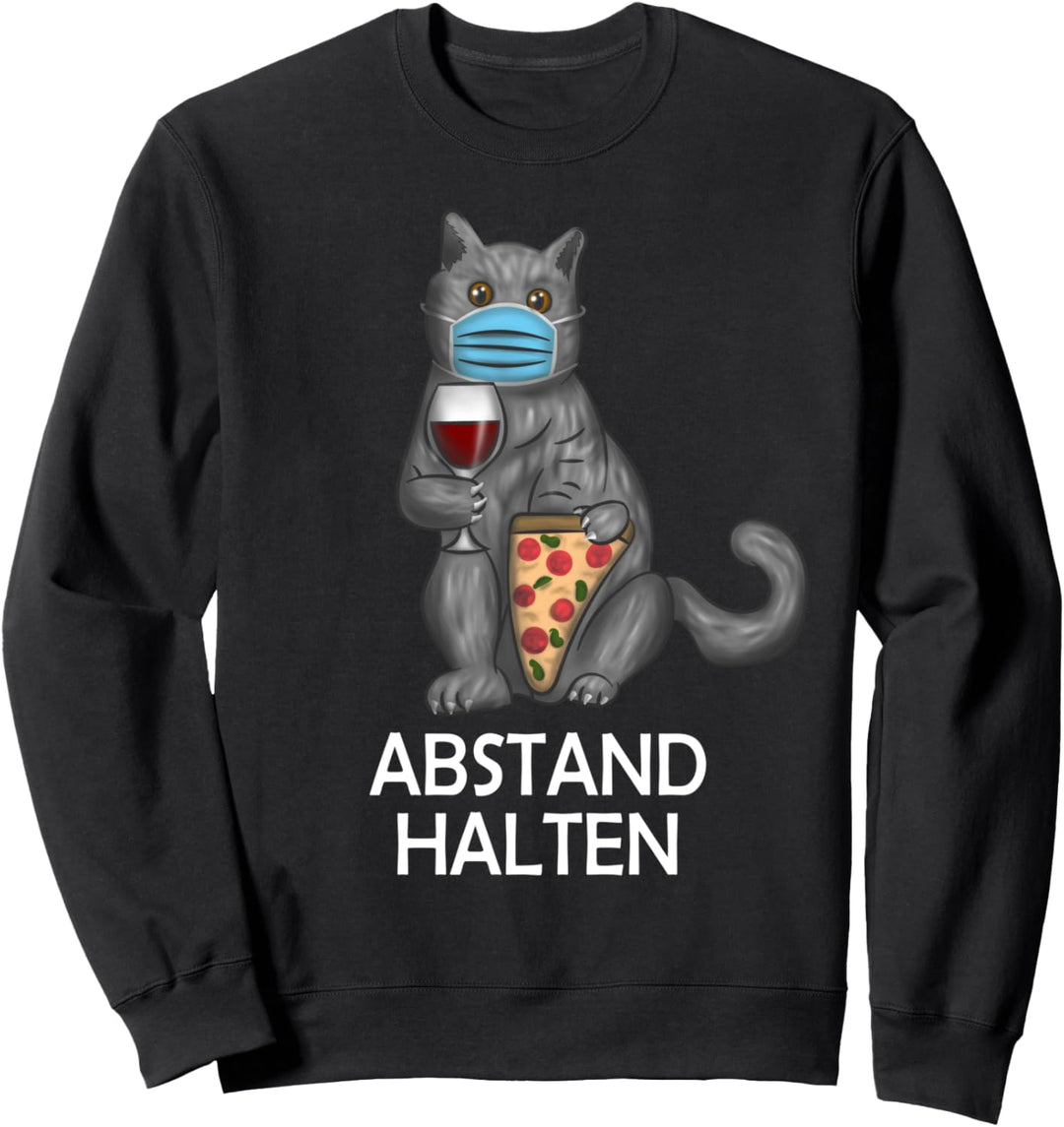 Abstand Halten - Lustige Katze mit Mundschutz Gesichtsmaske Sweatshirt