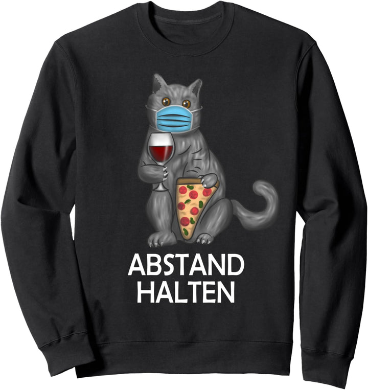 Abstand Halten - Lustige Katze mit Mundschutz Gesichtsmaske Sweatshirt
