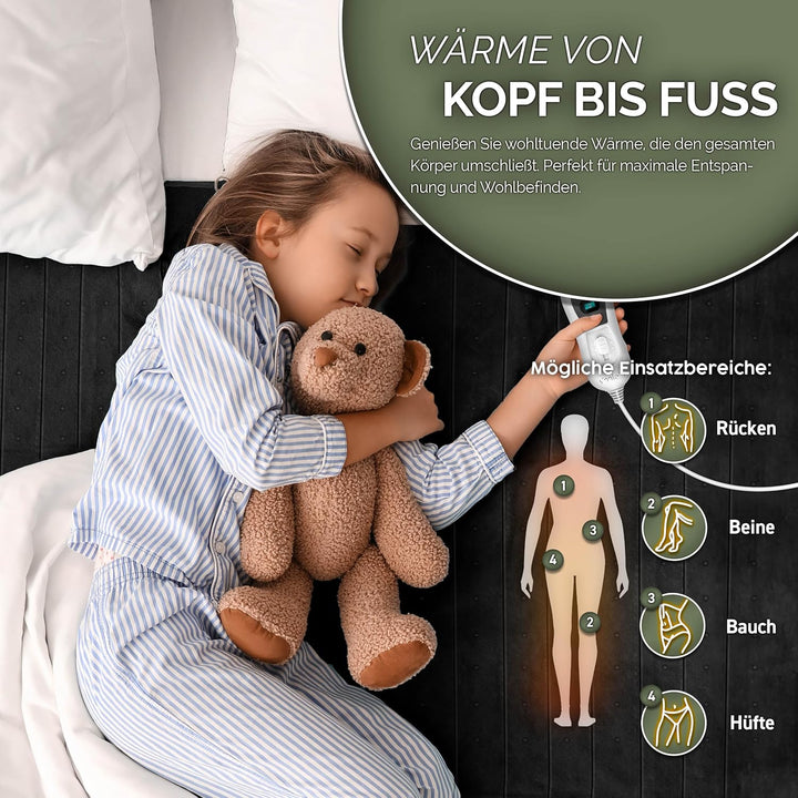 Doppel-Wärmeunterbett 160x140cm mit Abschaltautomatik und 2 Temperaturzonen | Heizdecke mit 3 Temper