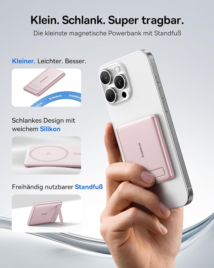 Baseus Mini MagSafe Powerbank 5000mAh Qi2-zertifiziertes mit Klappbarer Ständer, PD 20W Magnetische
