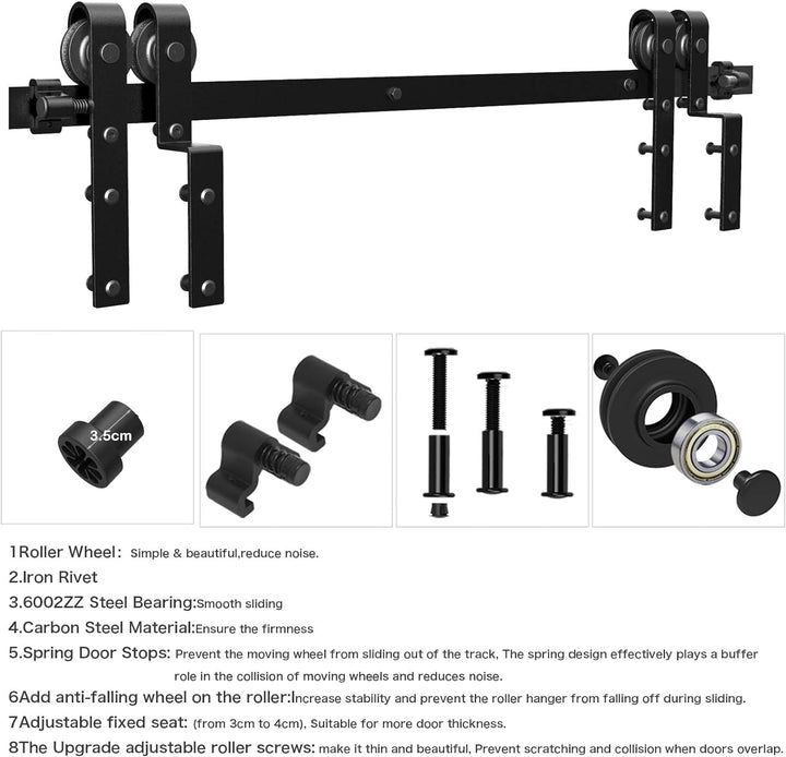 WOLFBIRD 122cm (4FT) Bypass Schiebetür Hardware Doppelte Holztür Schiebetürsystem Komplettset Schwar