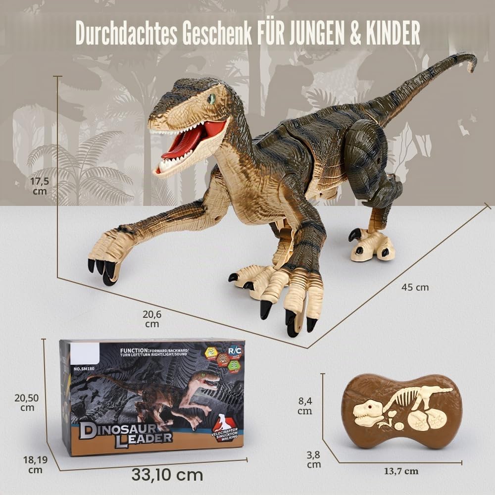 FRUSE Ferngesteuerter Dinosaurier Spielzeug, 2.4 GHz Realistische Velociraptor Roboter mit Gehen, Br