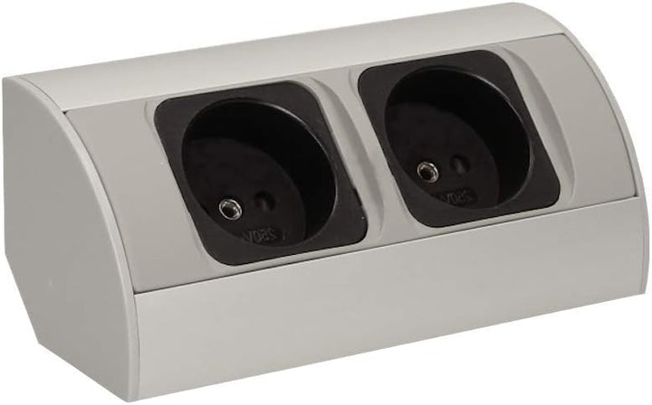 Praktische Eck-Steckdose 2x Schuko, Aluminium, für Küche, Bad, Wohnzimmer, Möbel. Doppelsteckdose id