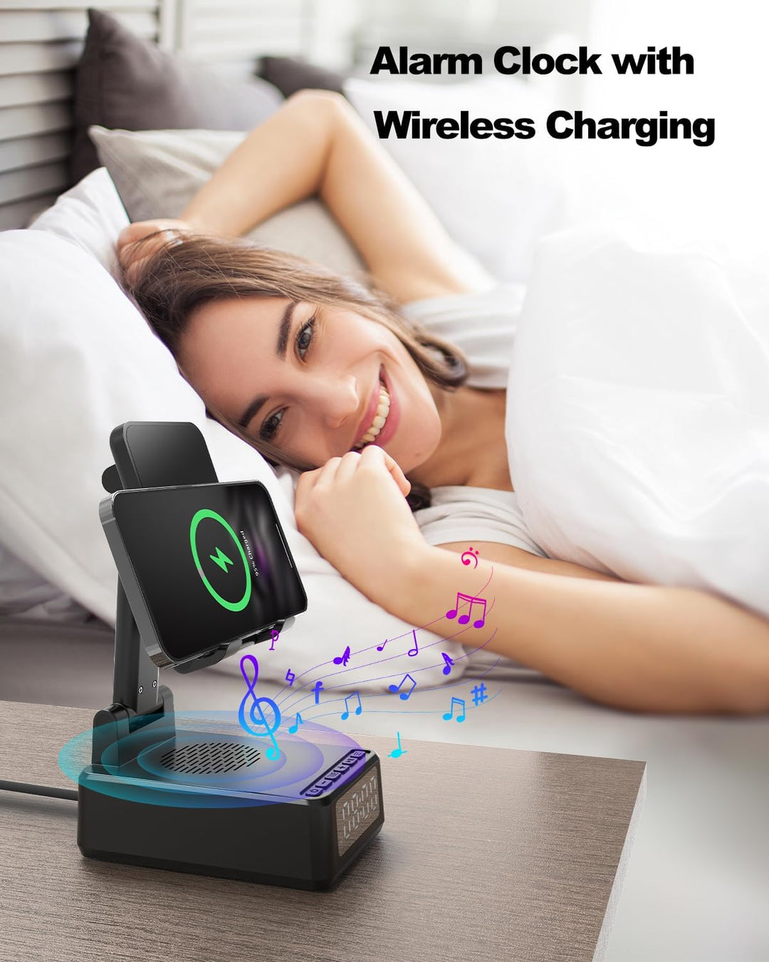 Bluetooth Lautsprecher mit Faltbarer Handyhalterung, 6-in-1 Tragbarer Musikbox, Handy Ständer mit We