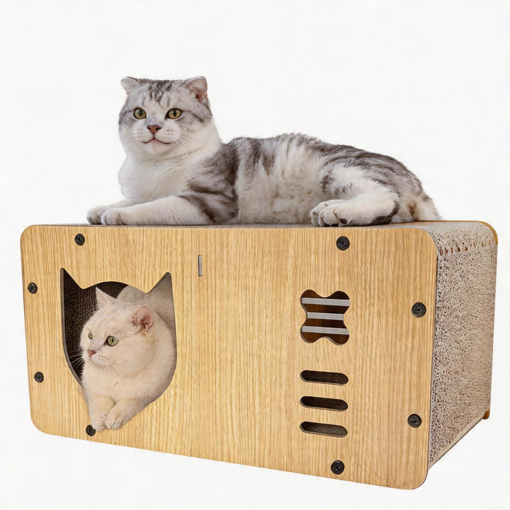 Katzenhöhle mit Kratzbrett, XXL Katzenhaus Indoor aus Pappe, Kratzpappe für Katzen, Kratzpad Lounge,