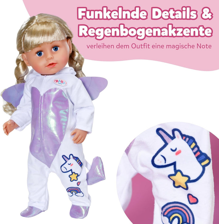 Baby Born Einhornanzug - Mit Kapuze, Stickereien &amp; funkelnden Details - Hochwertiges Puppenzubehör -