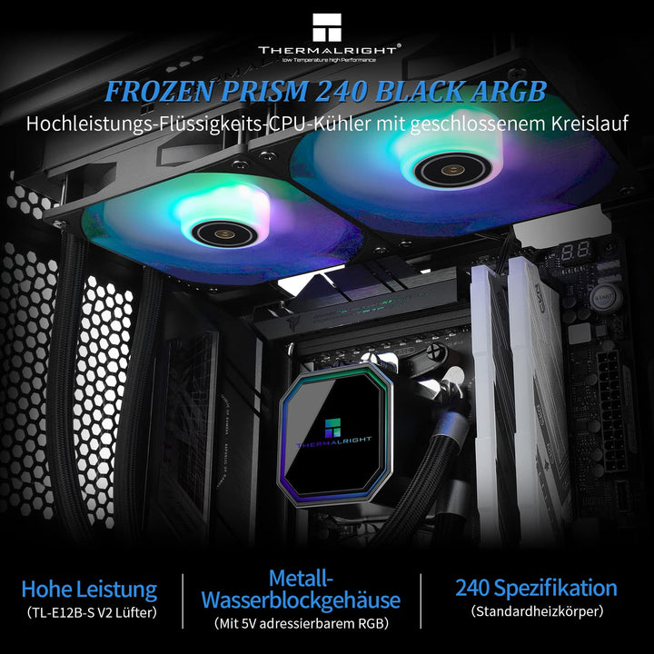 Thermalright Frozen Prism 240 BLACK ARGB CPU Wasserkühler mit zwei PWM-Lüftern, Wasserpumpe Drehzahl