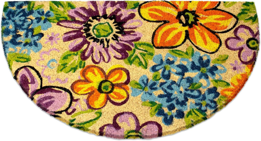 Fussmatte Kokos halbrund - Blumen - 40x70 cm - Fussmatte Aussen und Innen - Fussmatten Haustür - Tür