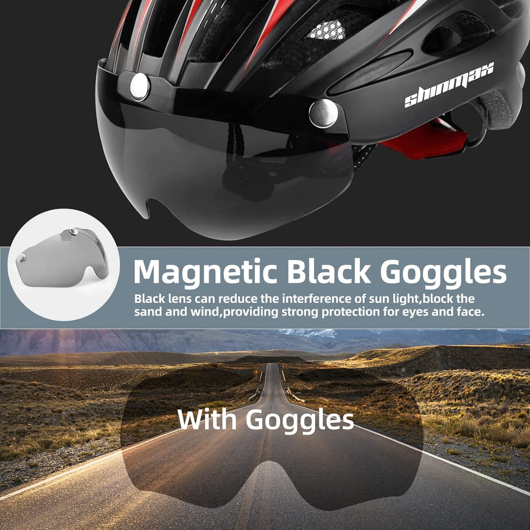 Shinmax Fahrradhelm mit LED-Beleuchtung, Fahrradhelm mit Sicherheitsbeleuchtung, magnetischer Fahrra