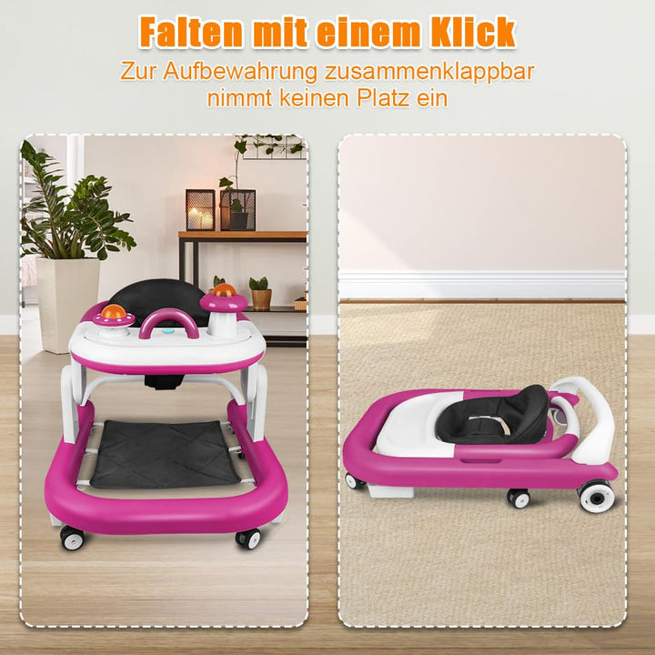 Lauflernhilfe für Babys, Jungen, Mädchen, mitwachsend, faltbar, 6 Räder, sturzsicher, 3 einstellbare