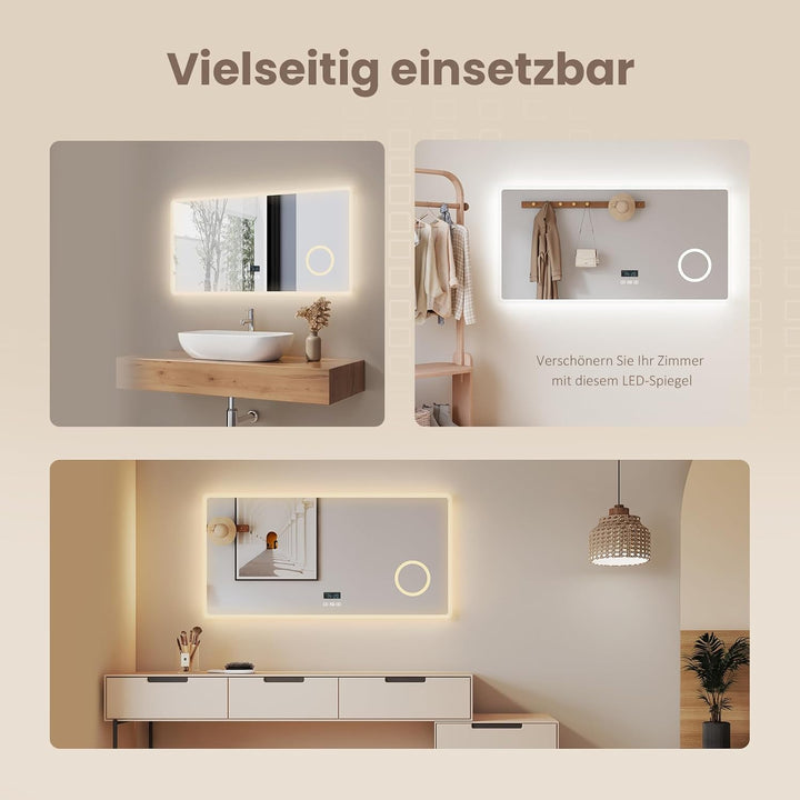 EMKE LED Badspiegel 80x60cm Badezimmerspiegel mit Beleuchtung Warmweissen Lichtspiegel mit Touch Wan