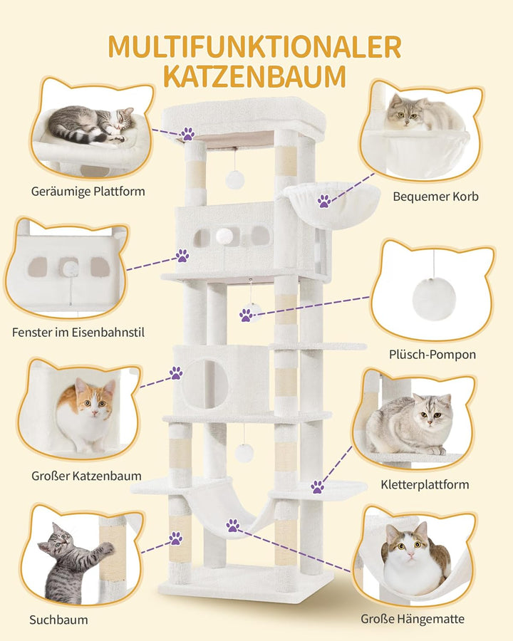 Hzuaneri Kratzbaum gross, 170 cm hoch, Katzenbaum, mit 8 Kratzbäume, 2 Höhlen, gross Plattformen, Wa