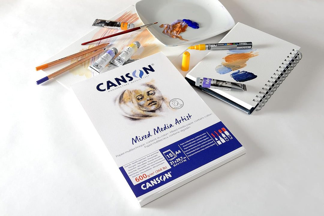 Canson Mix Media Artist Block, A4, 15 Blatt, 10% fein, 600 g