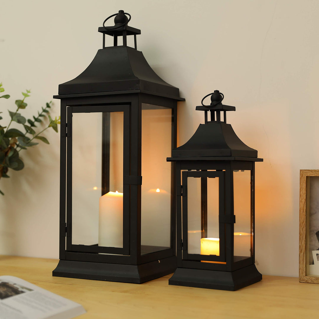 JHY DESIGN 2er-Set 33&49,5 cm Hohe Outdoor Kerzen Laternen Vintage Hängende Turm Laterne Metall Kerz