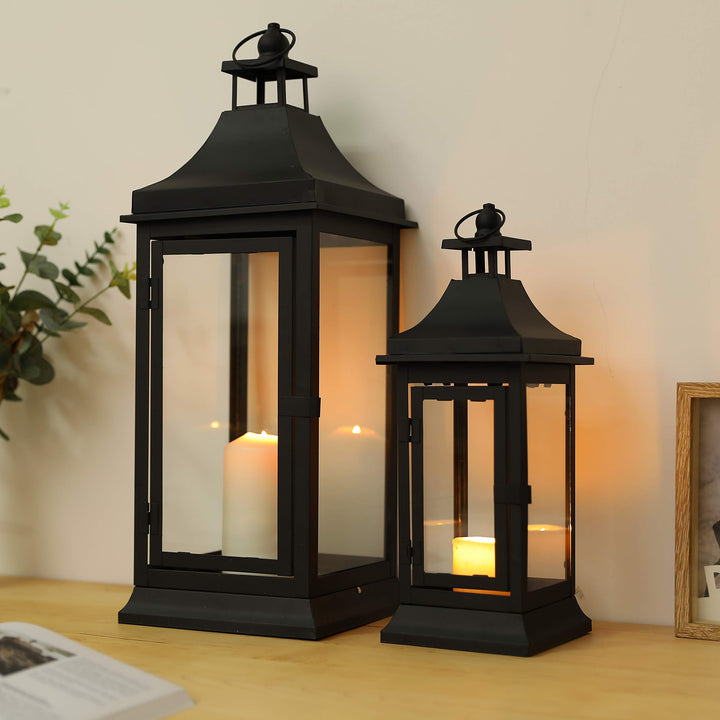 JHY DESIGN 2er-Set 33&49,5 cm Hohe Outdoor Kerzen Laternen Vintage Hängende Turm Laterne Metall Kerz