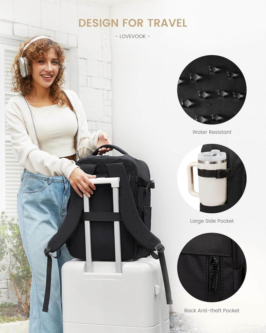 LOVEVOOK Handgepäck Rucksack Flugzeug, 40L Gross Reiserucksack Herren Damen Laptop Rucksack 17 Zoll,