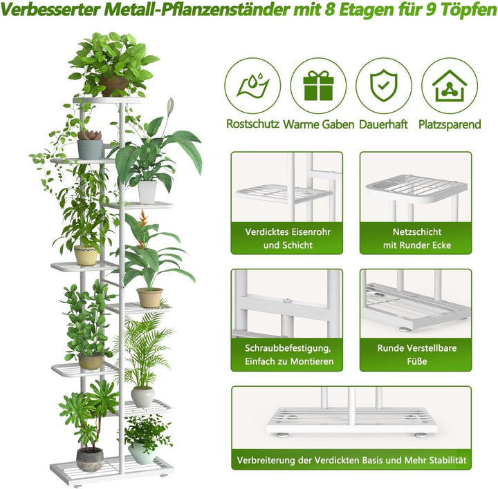 MAIJIAJU Blumenständer Metall (8 Etagen Weiss), 8 Etagen Weiss