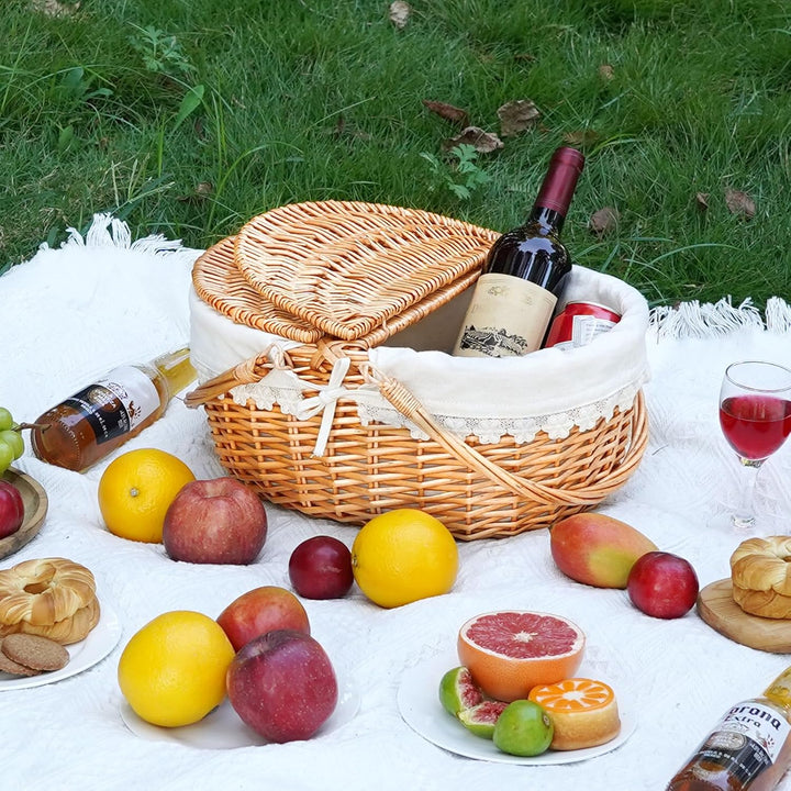 ZORMY Picknickkorb mit Weidendeckel und cremefarbenem Futter Weiss mit Weidendeckel, Weiss mit Weide