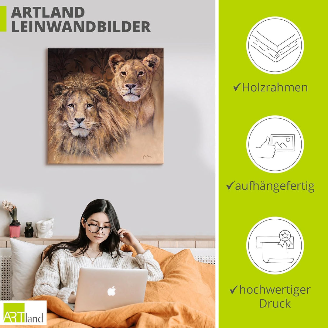 ARTland Leinwandbilder Wandbild Bild auf Leinwand 50 x 50 cm Tiere Wildtiere Raubkatze Malerei Braun